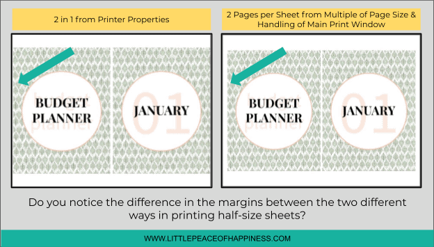 Print setting comparison for 2 on 1