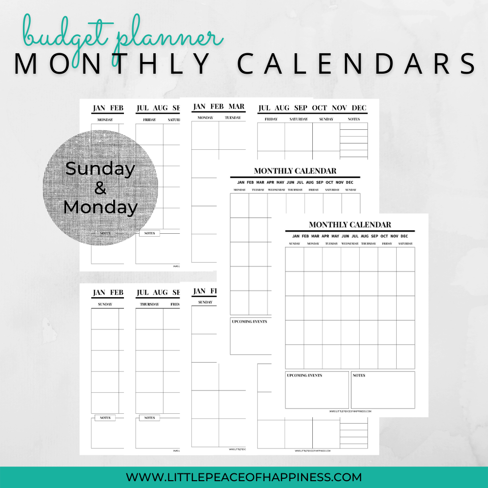 B&W Budget Planner Calendars