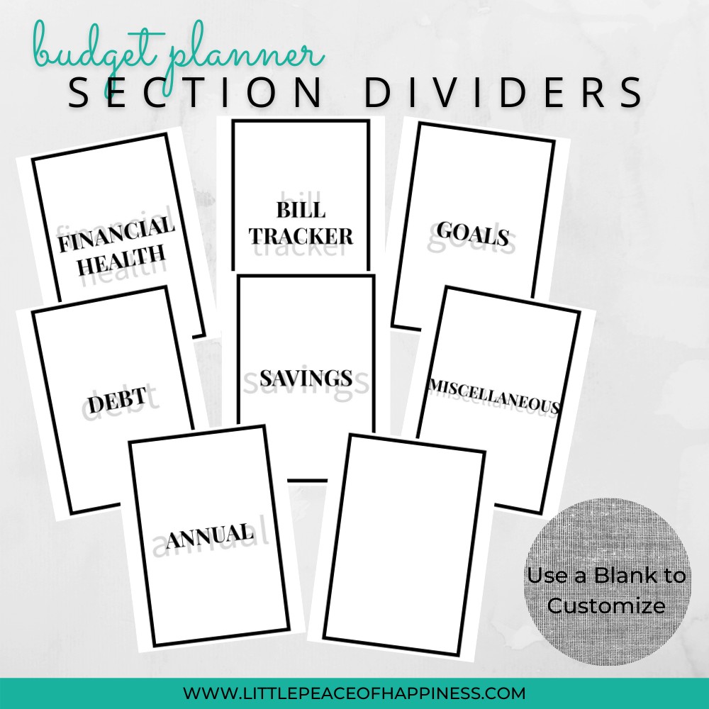 B&W Budget Planner Dividers