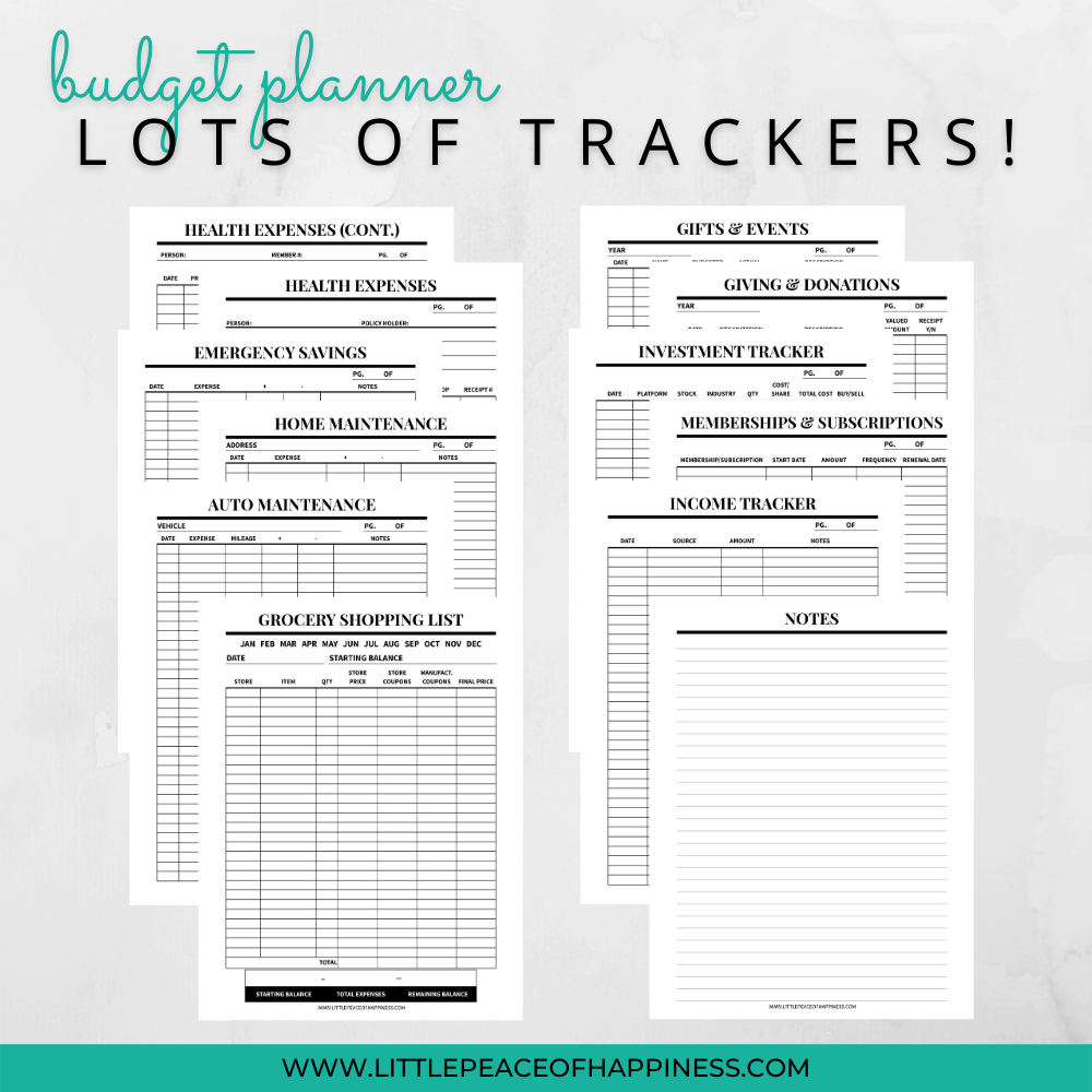 B&W Budget Planner Trackers