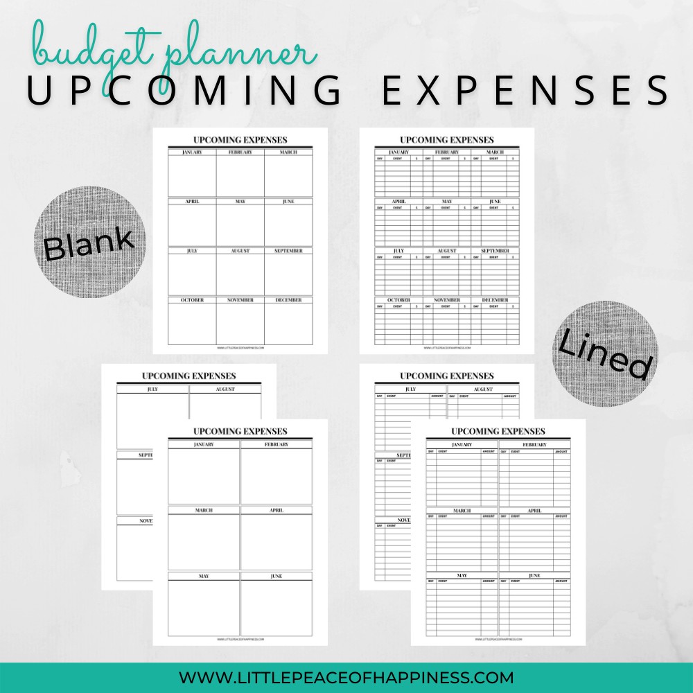 B&W Budget Planner Upcoming Expenses