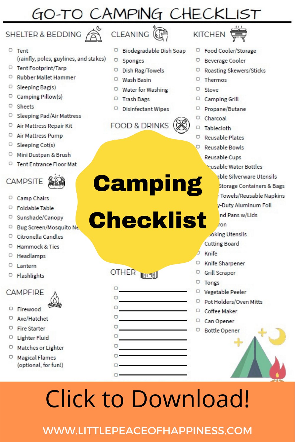 Camping must haves and camping checklist