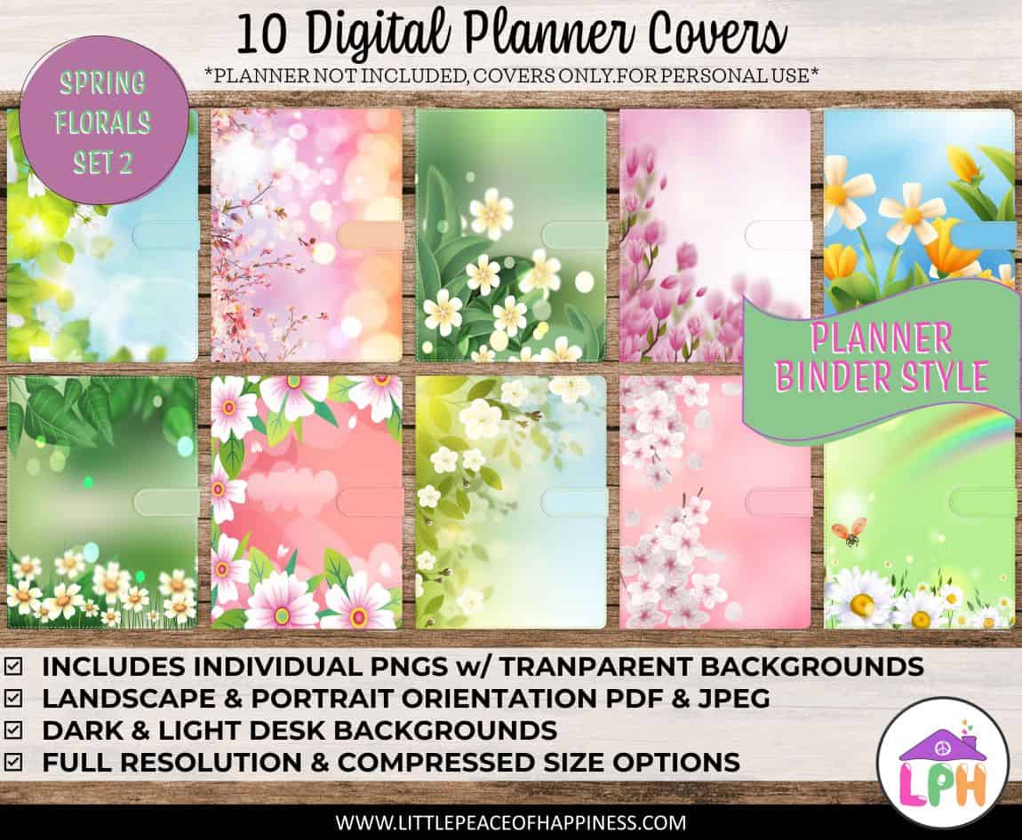 digital planner cover with flowers