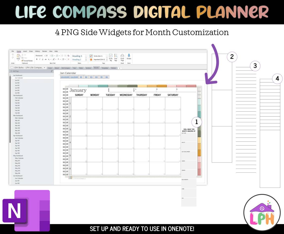 Boho OneNote Digital Planner Month