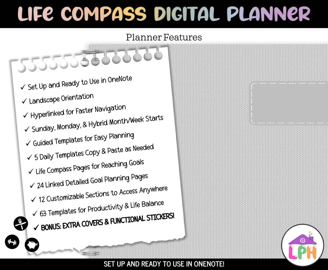 Pastel OneNote Digital Planner Dashboard Features