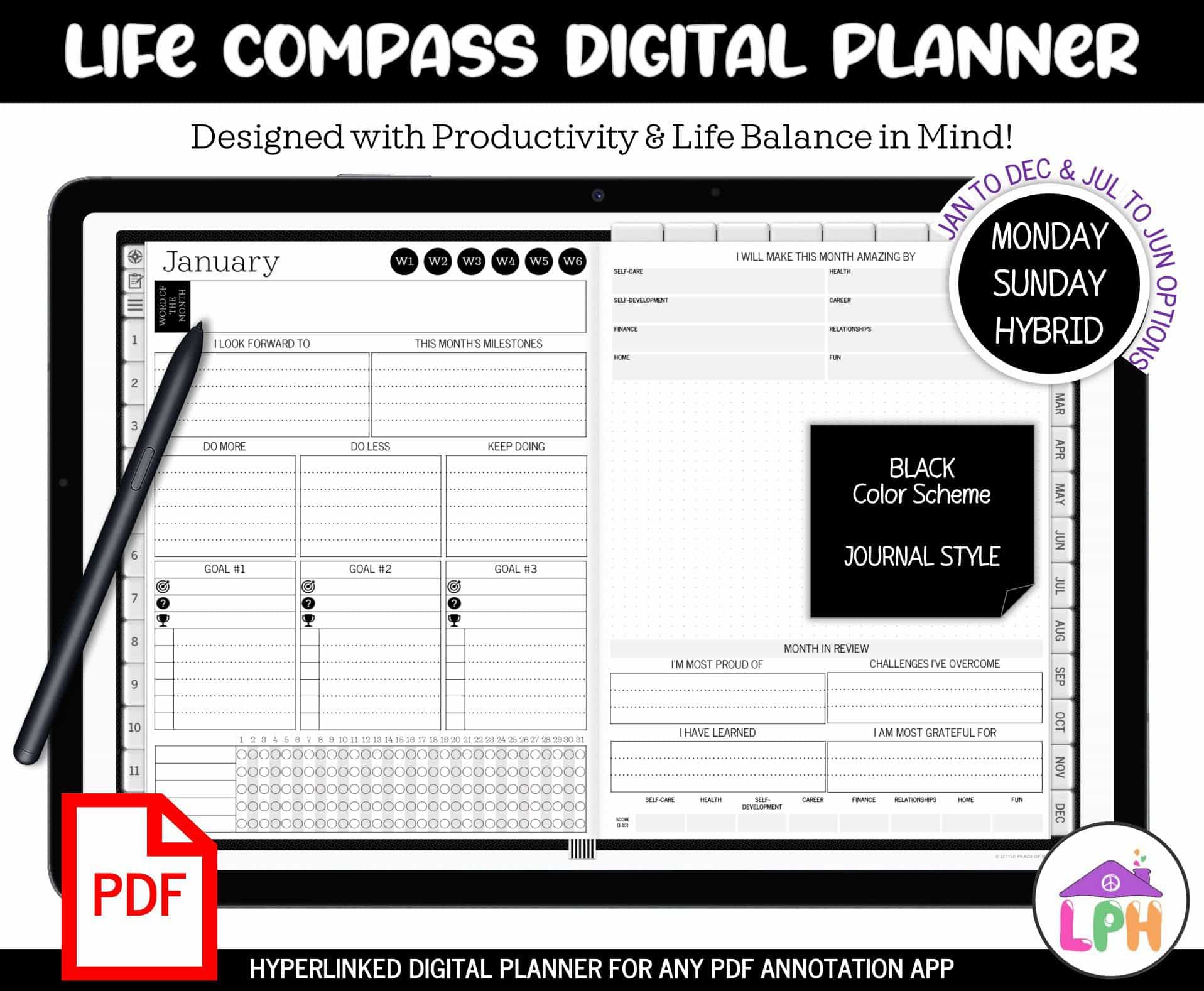 digital planner black journal