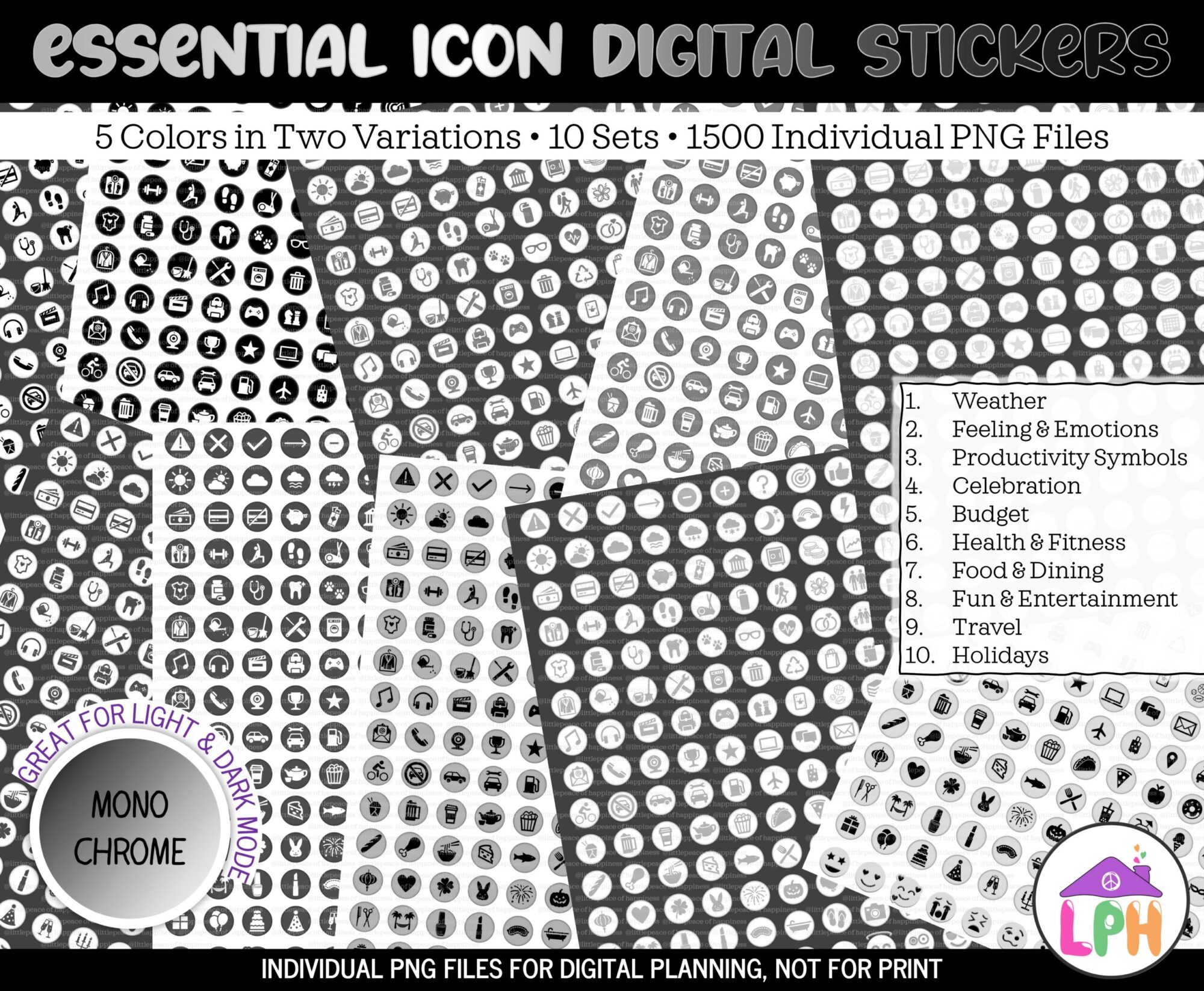 Black Functional Icon Digital Sticker Set