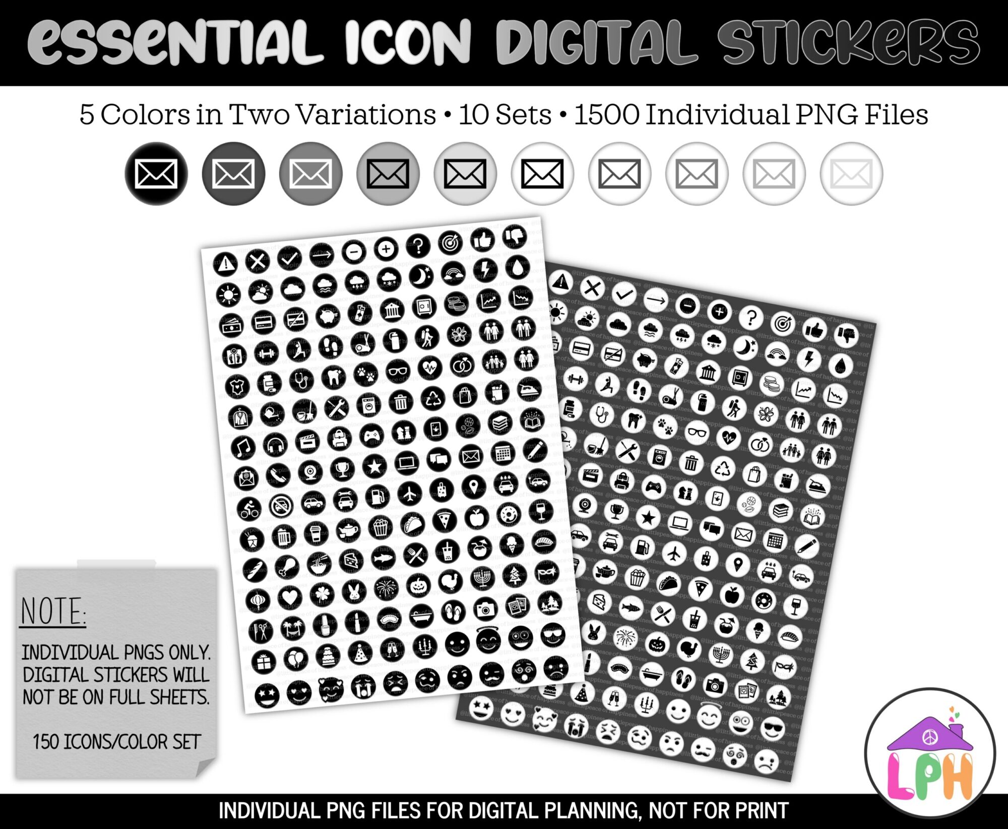 Black Functional Icon Digital Sticker Set