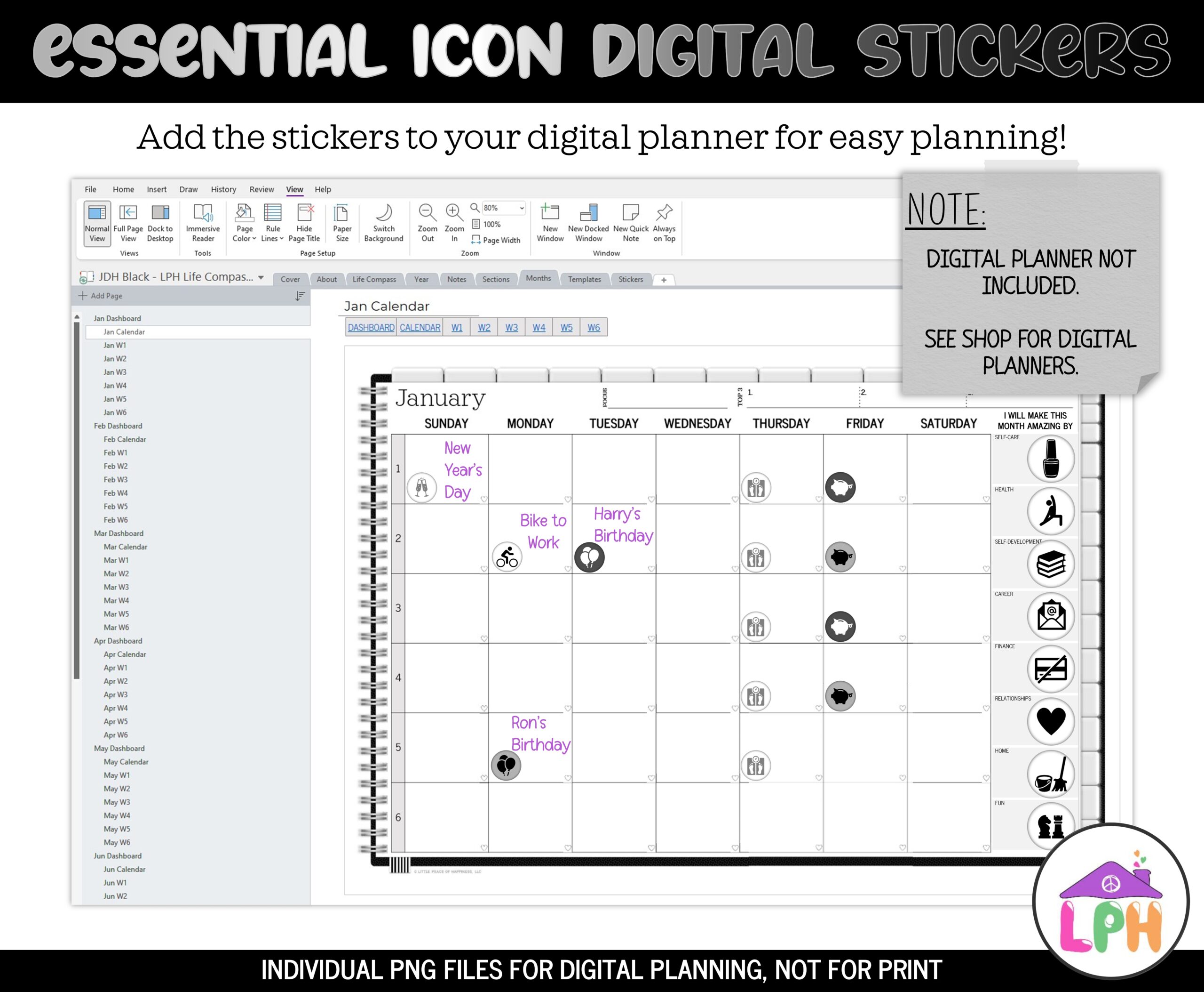 Essential Icon Stickers | Individual PNG For Light & Dark Mode | Monochrome