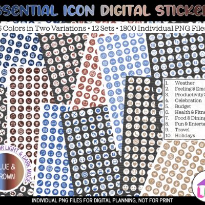 Blue & Brown Functional Icon Digital Stickers