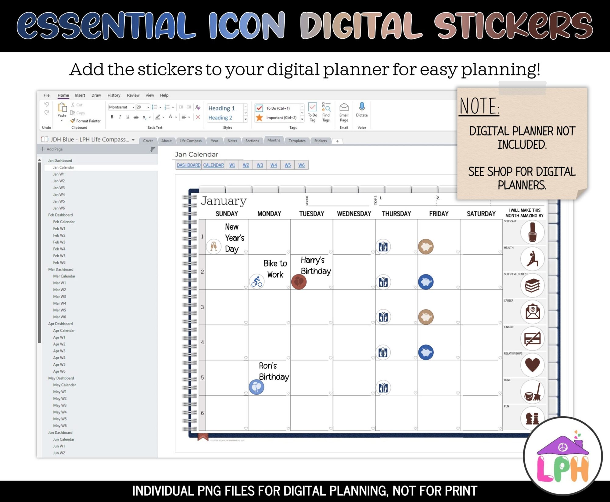 Blue & Brown Functional Icon Digital Stickers