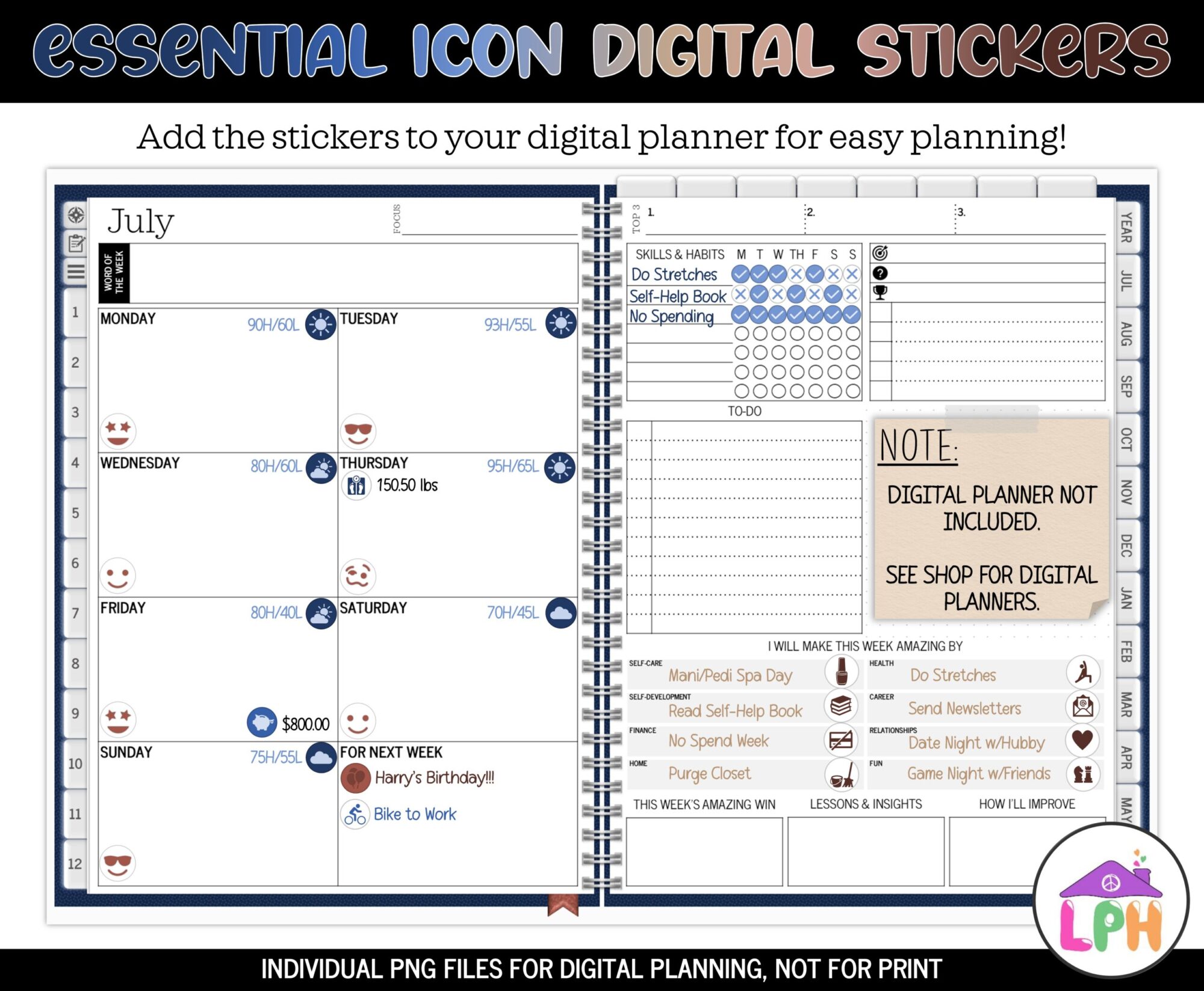 Blue & Brown Functional Icon Digital Stickers