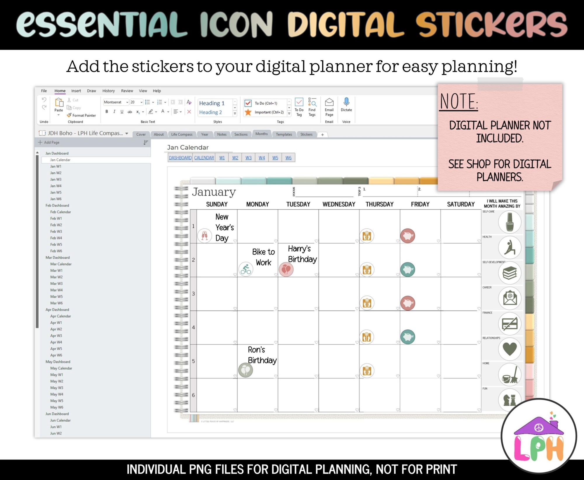 Boho Functional Icon Planner Stickers