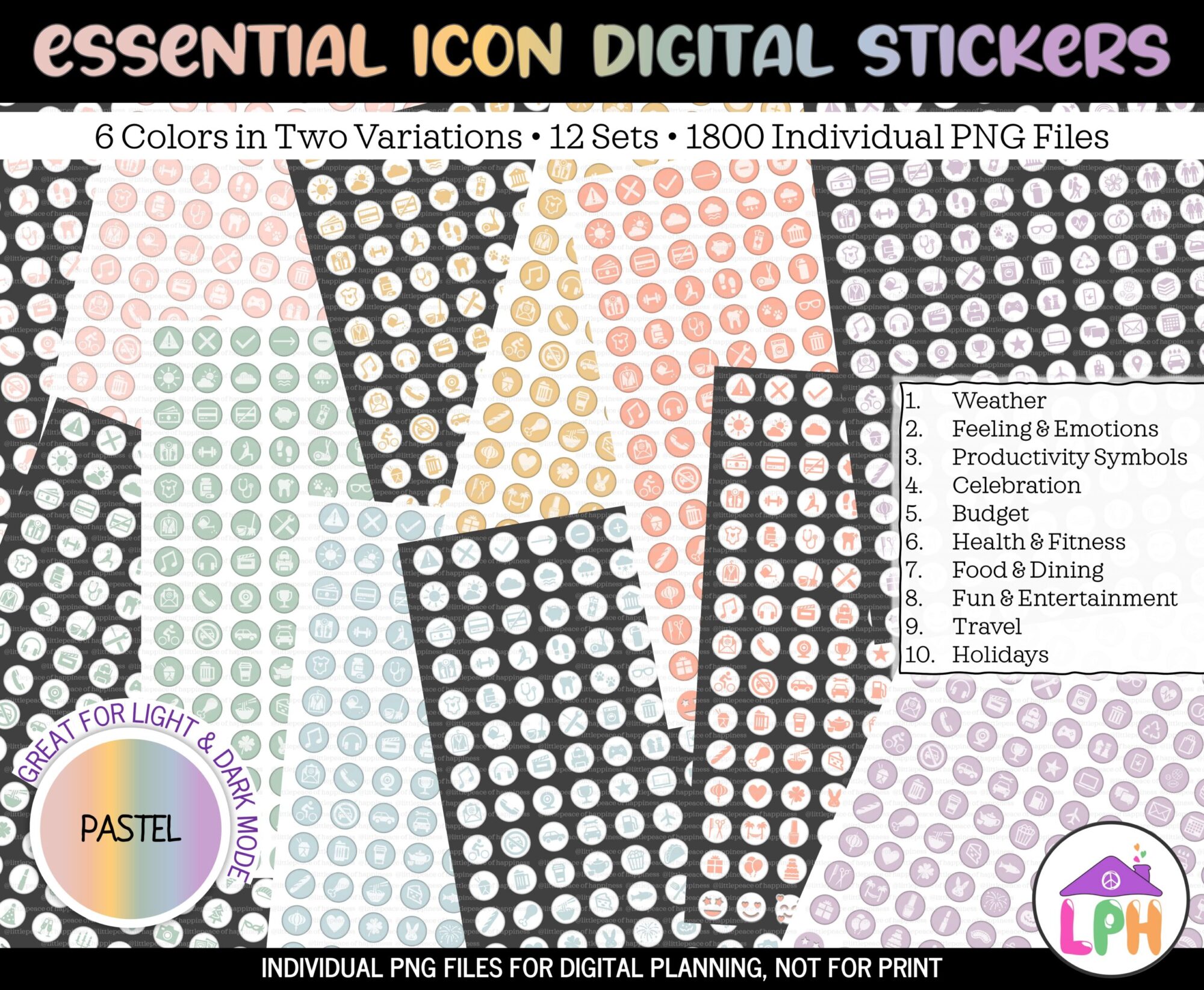 Pastel Functional Icon Digital Stickers