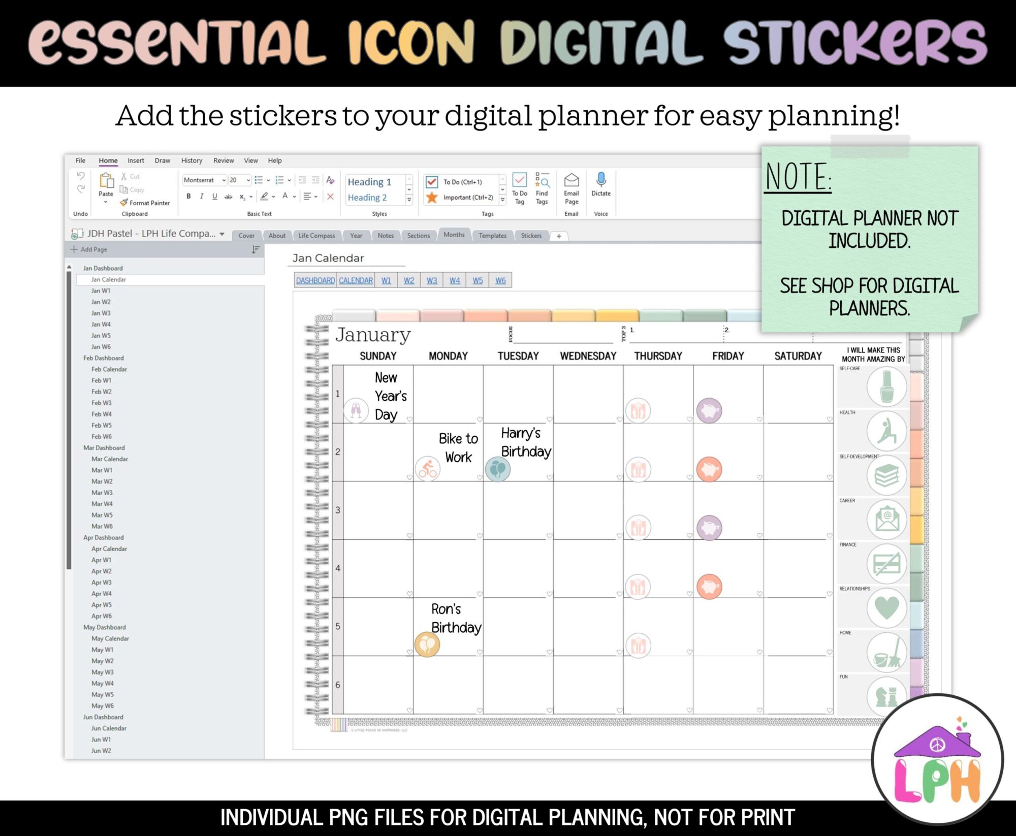 Pastel Functional Icon Digital Stickers