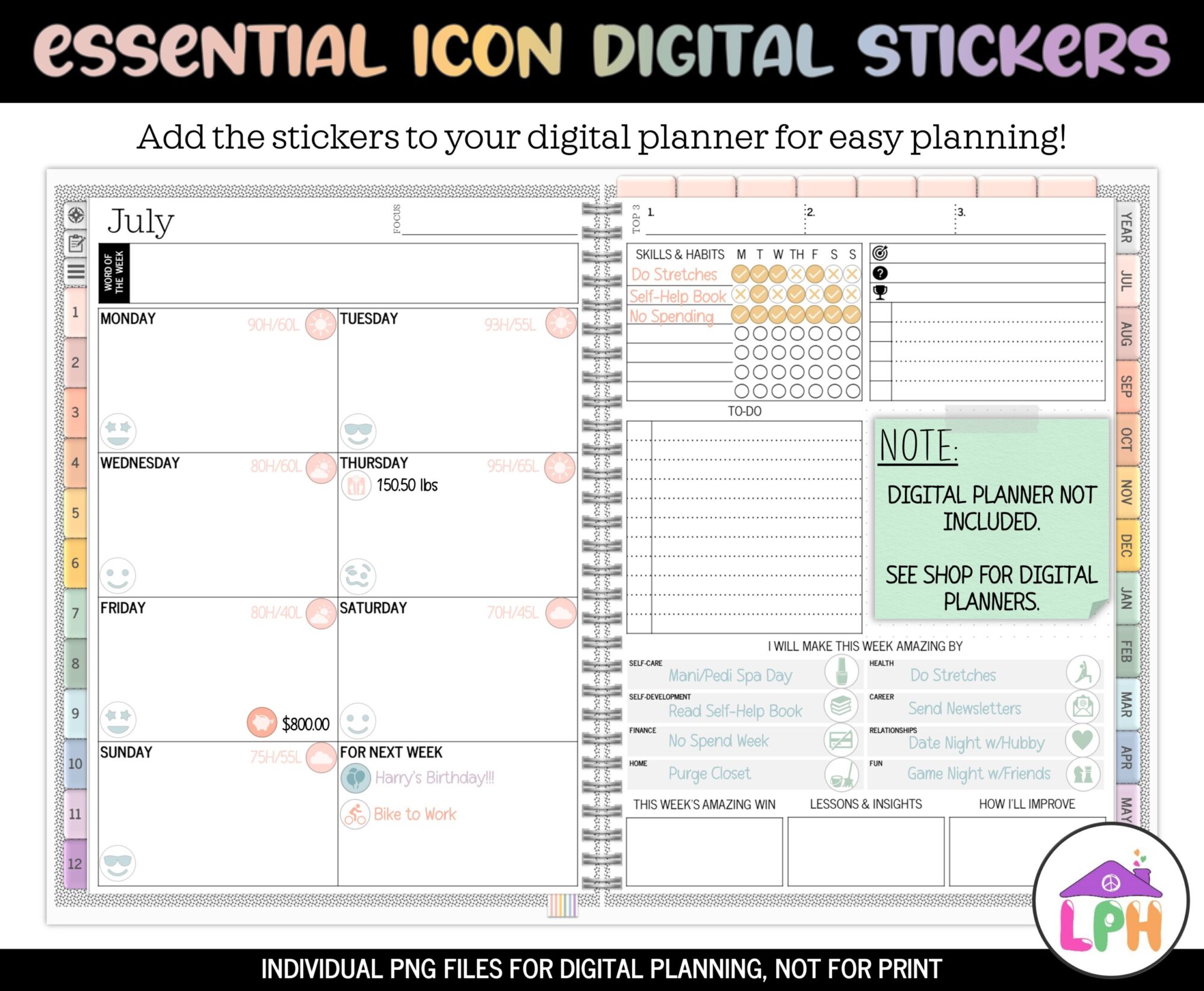 Pastel Functional Icon Digital Stickers