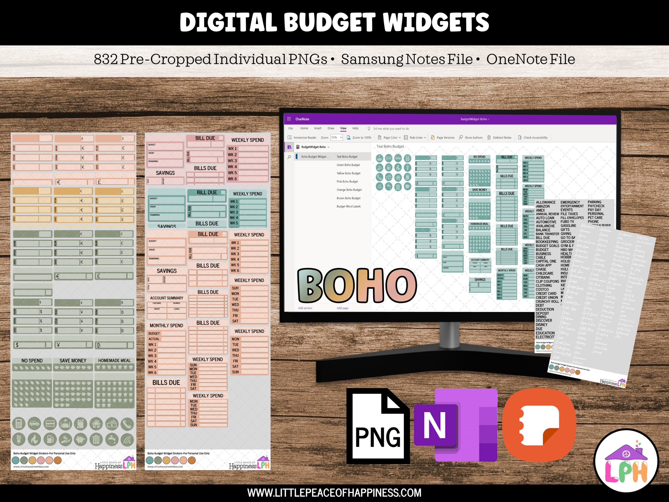 Digital Budget Stickers for Digital Budget Planning for OneNote