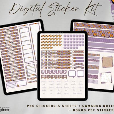 Purple Color Butterfly Functional Digital Planner Stickers for Digital Planners