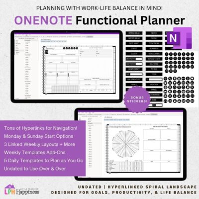 Digital planner for OneNote to boost productivity & organization! Functional planning to get things done, meet goals, & have life balance. OneNote Planner templates for ADHD, academic, and work professionals. Use on ipad, Android, Surface Pro, & PC.
