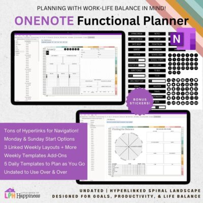 Digital planner for OneNote to boost productivity & organization! Functional planning to get things done, meet goals, & have life balance. OneNote Planner templates for ADHD, academic, and work professionals. Use on ipad, Android, Surface Pro, & PC.