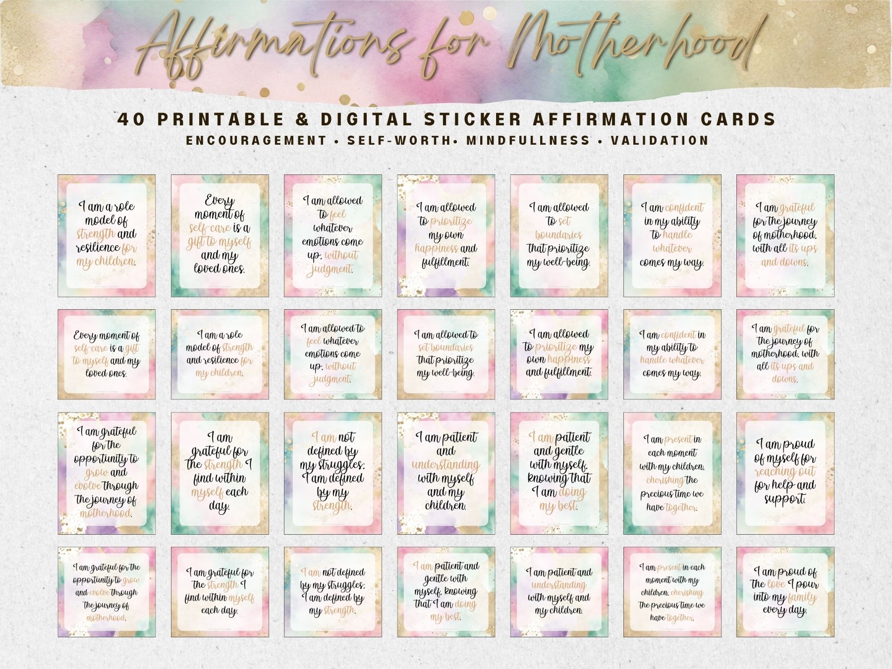 Mom Affirmation Cards Printable & Digital Positive Affirmations For new moms or seasoned moms, every mama can benefit from positive words of affirmation. Motherhood is hard and practicing daily affirmations will help boost a woman’s mental health.